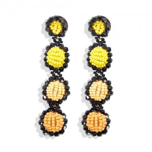 Handmade Beads Dangling Design High Fashion Women Statement Earrings - Yellow