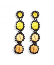 Handmade Beads Dangling Design High Fashion Women Statement Earrings - Yellow