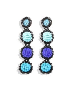 Handmade Beads Dangling Design High Fashion Women Statement Earrings - Blue