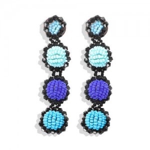 Handmade Beads Dangling Design High Fashion Women Statement Earrings - Blue