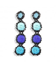 Handmade Beads Dangling Design High Fashion Women Statement Earrings - Blue