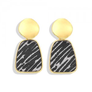 Trapezoid Shape High Fashion Women Statement Earrings - Black and White