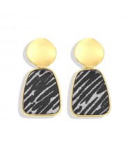 Trapezoid Shape High Fashion Women Statement Earrings - Black and White