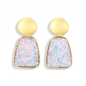 Trapezoid Shape High Fashion Women Statement Earrings - Sky Blue