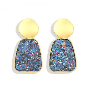 Trapezoid Shape High Fashion Women Statement Earrings - Royal Blue