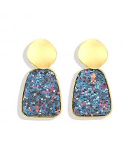 Trapezoid Shape High Fashion Women Statement Earrings - Royal Blue