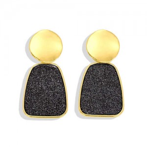 Trapezoid Shape High Fashion Women Statement Earrings - Black