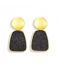 Trapezoid Shape High Fashion Women Statement Earrings - Black