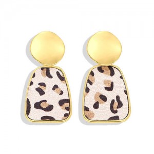 Trapezoid Shape High Fashion Women Statement Earrings - Leopard