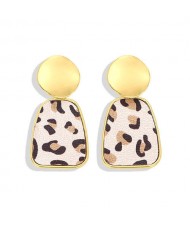Trapezoid Shape High Fashion Women Statement Earrings - Leopard