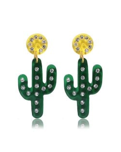 Dangling Cactus Design High Fashion Women Statement Earrings - Green