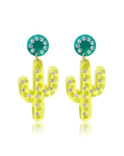 Dangling Cactus Design High Fashion Women Statement Earrings - Yellow