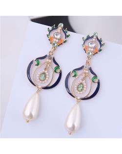 Hollow Graceful Design Waterdrop Women Fashion Earrings - Pearl