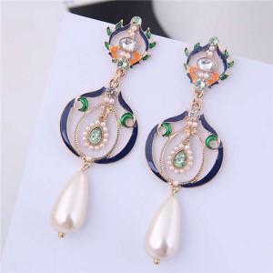 Hollow Graceful Design Waterdrop Women Fashion Earrings - Pearl