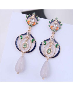 Hollow Graceful Design Waterdrop Women Fashion Earrings - Stone
