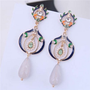 Hollow Graceful Design Waterdrop Women Fashion Earrings - Stone