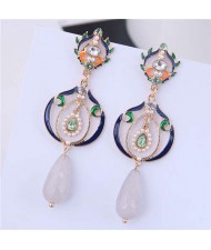 Hollow Graceful Design Waterdrop Women Fashion Earrings - Stone
