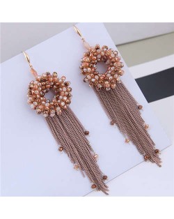 Crystal Beads Floral Garland Chains Tassel Design Women Fashion Earrings - Champagne