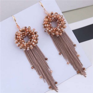 Crystal Beads Floral Garland Chains Tassel Design Women Fashion Earrings - Champagne