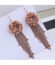 Crystal Beads Floral Garland Chains Tassel Design Women Fashion Earrings - Champagne