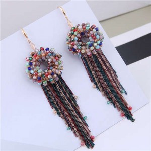 Crystal Beads Floral Garland Chains Tassel Design Women Fashion Earrings - Multicolor