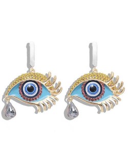 Peacock Eyes Design High Fashion Women Statement Earrings - Yellow