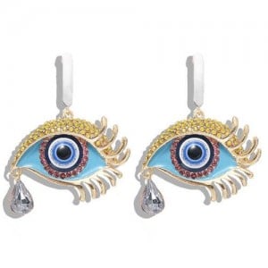 Peacock Eyes Design High Fashion Women Statement Earrings - Yellow