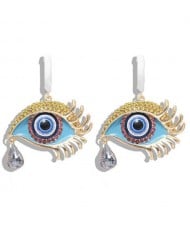 Peacock Eyes Design High Fashion Women Statement Earrings - Yellow
