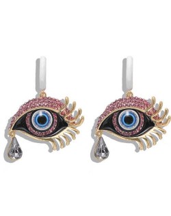 Peacock Eyes Design High Fashion Women Statement Earrings - Pink