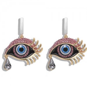 Peacock Eyes Design High Fashion Women Statement Earrings - Pink