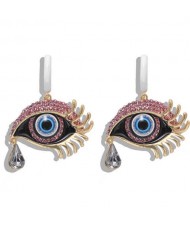 Peacock Eyes Design High Fashion Women Statement Earrings - Pink