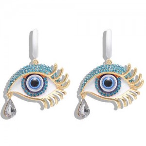 Peacock Eyes Design High Fashion Women Statement Earrings - Blue