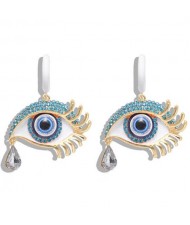 Peacock Eyes Design High Fashion Women Statement Earrings - Blue