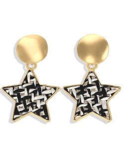 High Fashion Dangling Pentagram Design Women Costume Earrings - Black and White