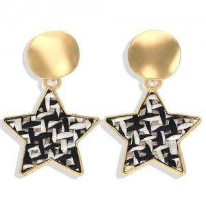 High Fashion Dangling Pentagram Design Women Costume Earrings - Black and White