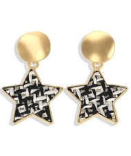 High Fashion Dangling Pentagram Design Women Costume Earrings - Black and White