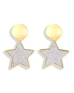 High Fashion Dangling Pentagram Design Women Costume Earrings - Silvery White