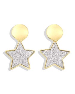 High Fashion Dangling Pentagram Design Women Costume Earrings - Silvery White