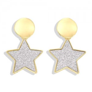 High Fashion Dangling Pentagram Design Women Costume Earrings - Silvery White