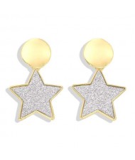 High Fashion Dangling Pentagram Design Women Costume Earrings - Silvery White