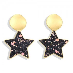 High Fashion Dangling Pentagram Design Women Costume Earrings - Black