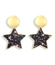 High Fashion Dangling Pentagram Design Women Costume Earrings - Black