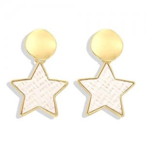 High Fashion Dangling Pentagram Design Women Costume Earrings - White