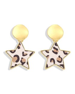 High Fashion Dangling Pentagram Design Women Costume Earrings - Leopard Prints