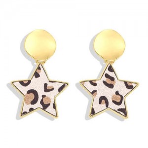 High Fashion Dangling Pentagram Design Women Costume Earrings - Leopard Prints