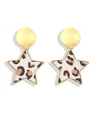 High Fashion Dangling Pentagram Design Women Costume Earrings - Leopard Prints