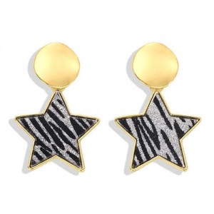 High Fashion Dangling Pentagram Design Women Costume Earrings - Black and Gray