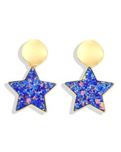 High Fashion Dangling Pentagram Design Women Costume Earrings - Blue