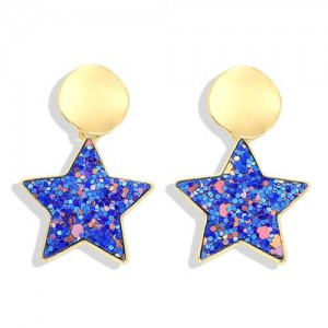 High Fashion Dangling Pentagram Design Women Costume Earrings - Blue