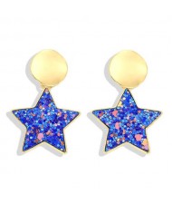 High Fashion Dangling Pentagram Design Women Costume Earrings - Blue